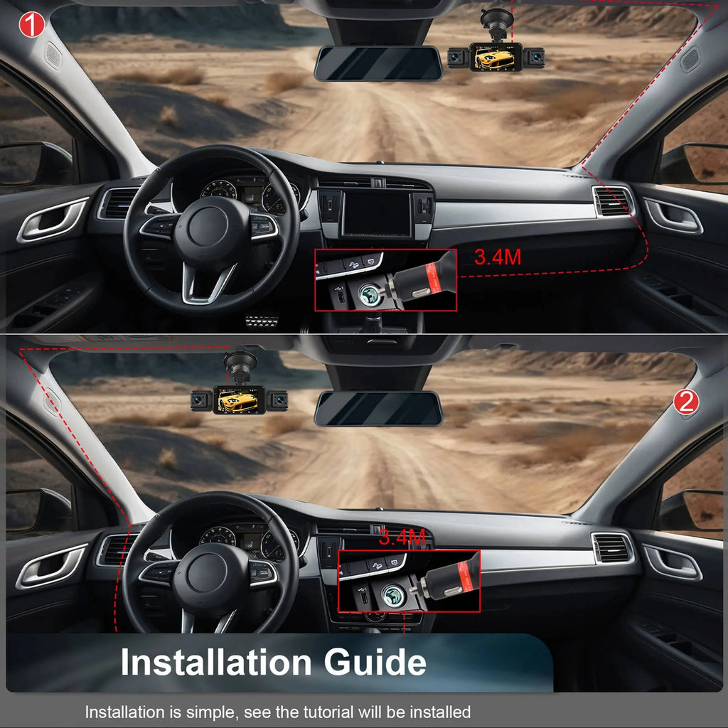 Dash Cam with Four-Camera Surround and Night Vision, WiFi App Control All Vera Mart