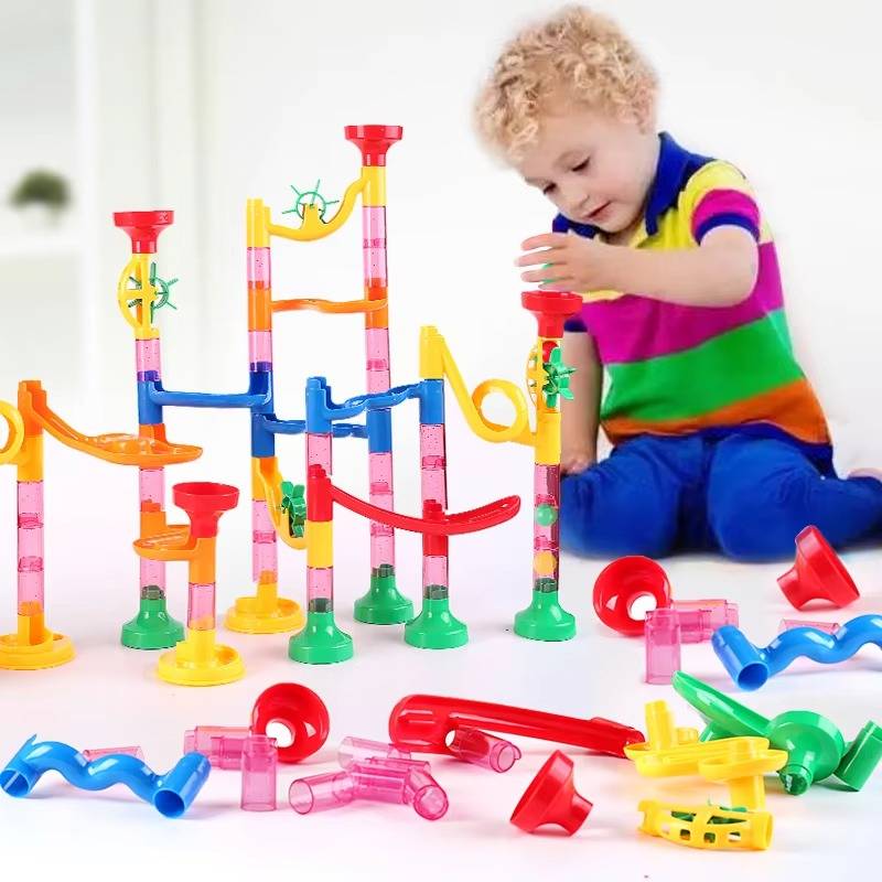 Snap-Together Marble Run with 53 Track Pieces and 30 Marbles, Translucent Design All Vera Mart