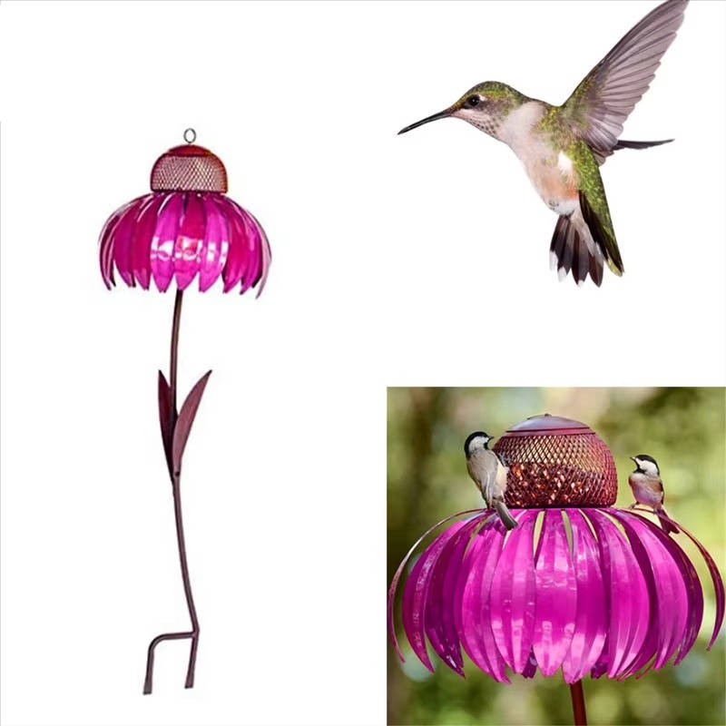 Flower Shaped Bird Feeder with Mesh Squirrel Barrier and Ground Stake All Vera Mart