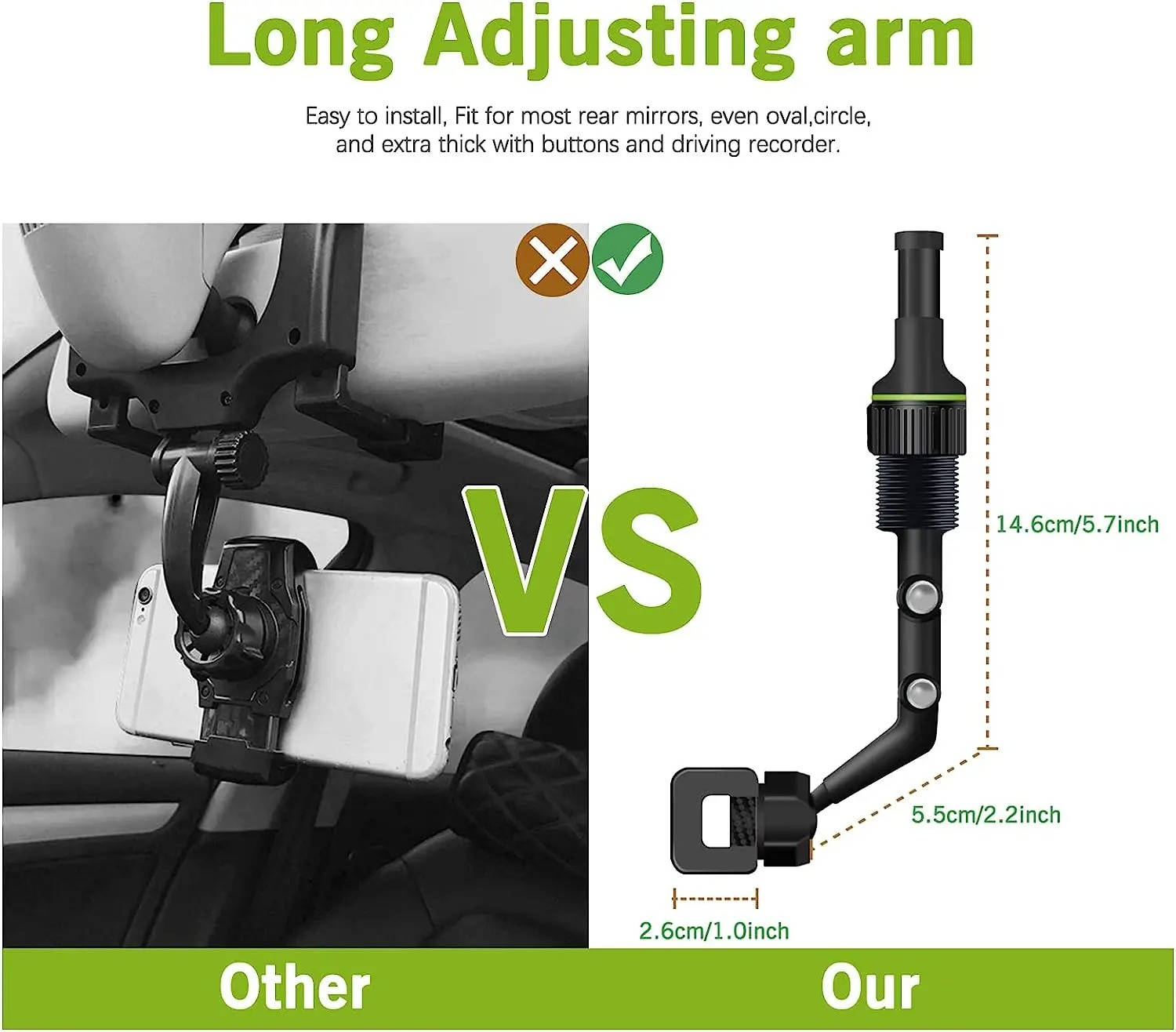 Rearview Mirror Phone Mount with 360 Degree Rotation and One Hand Release All Vera Mart