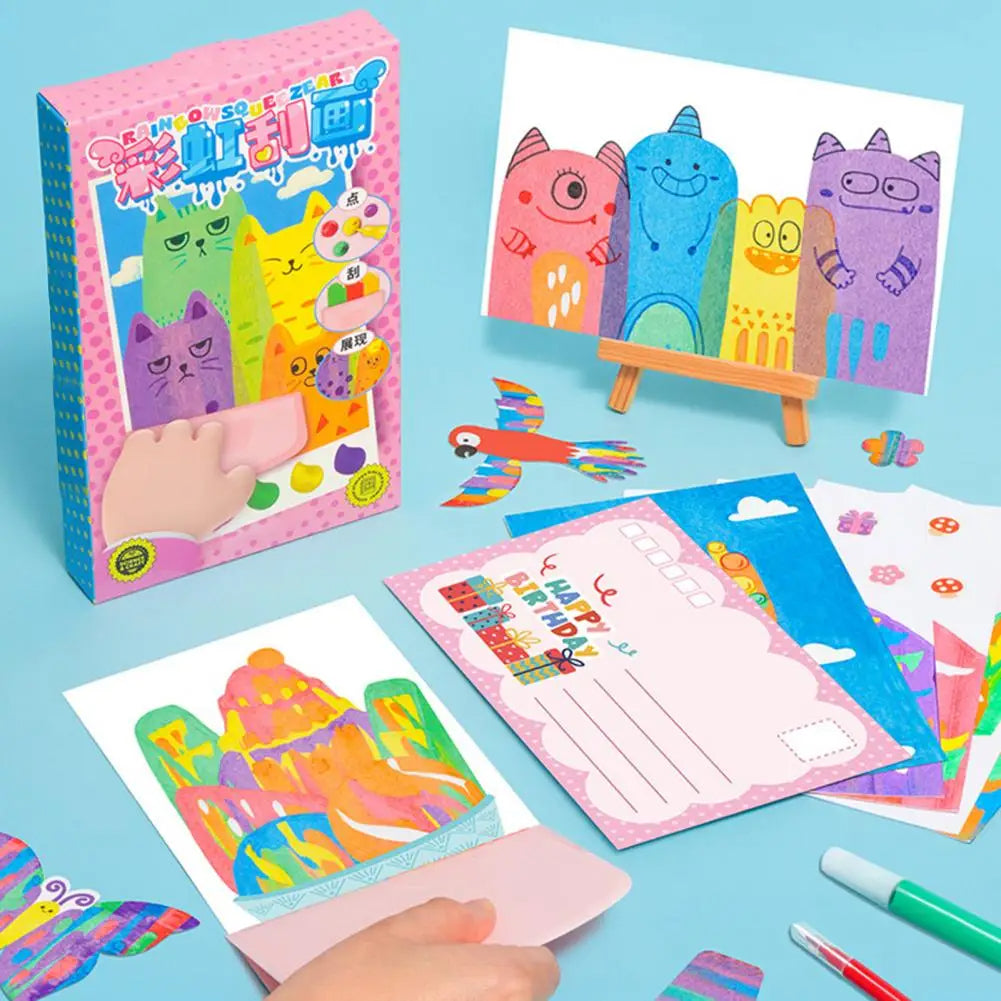 Squeegee Painting Kit for Kids with Watercolor Pens and Stickers, 20 Sheets All Vera Mart