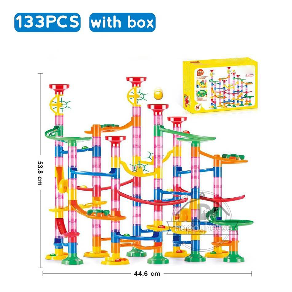 Snap-Together Marble Run with 53 Track Pieces and 30 Marbles, Translucent Design All Vera Mart