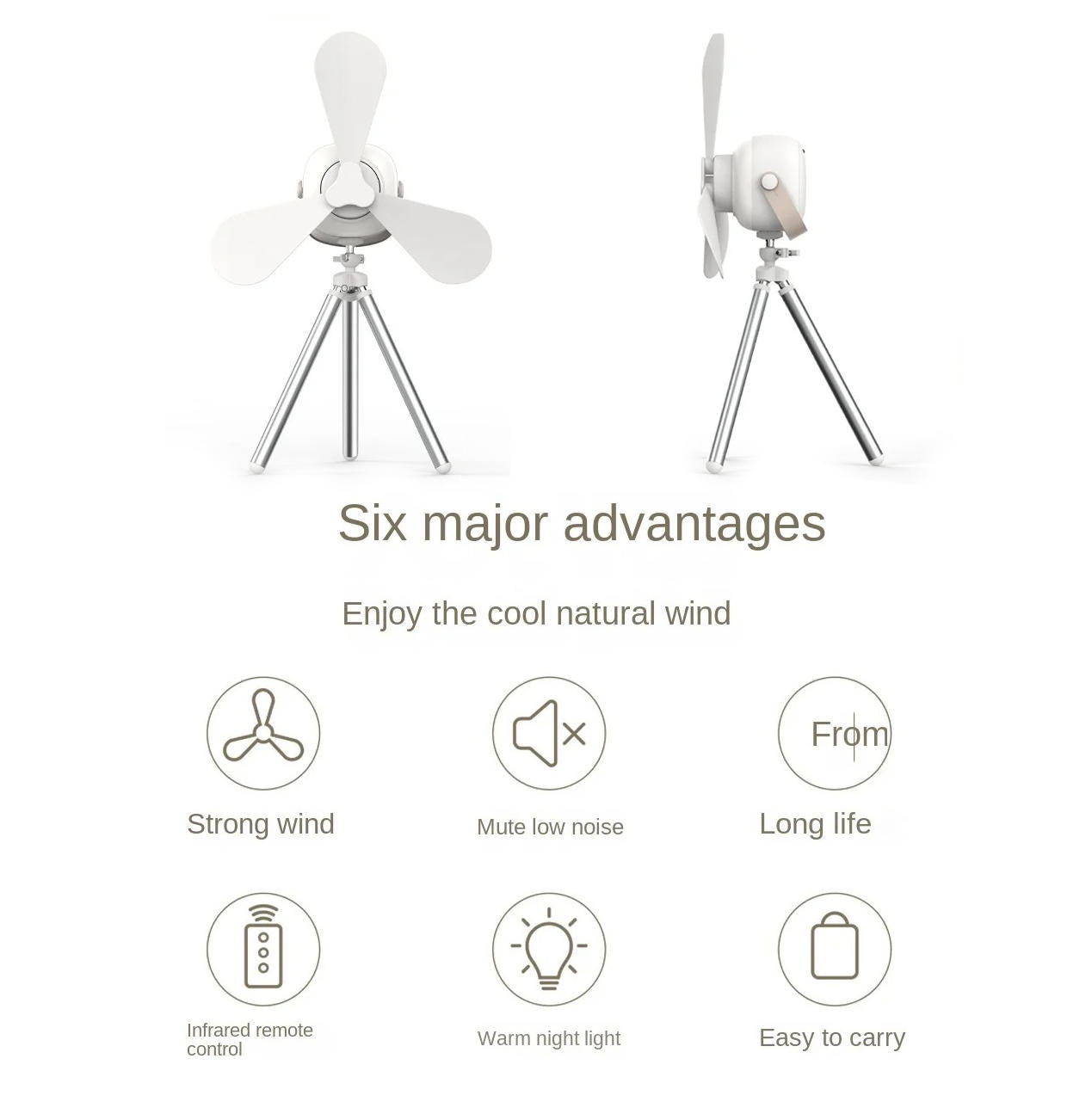 Rechargeable Hanging Fan with Remote Control and Tripod Stand, LED Light All Vera Mart