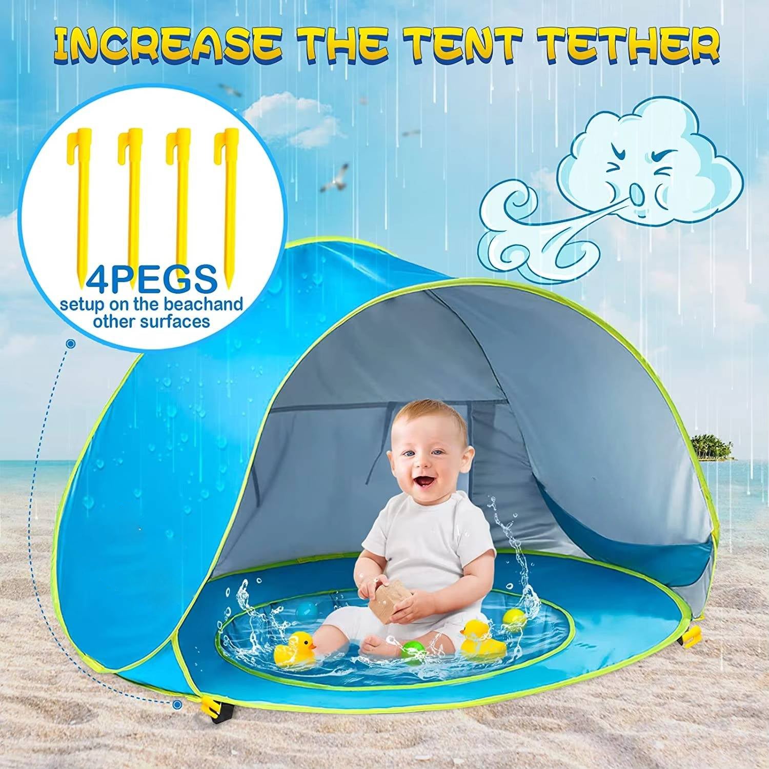 Pop Up Beach Tent with UPF 50+ Sun Protection and Built-In Splash Pool All Vera Mart