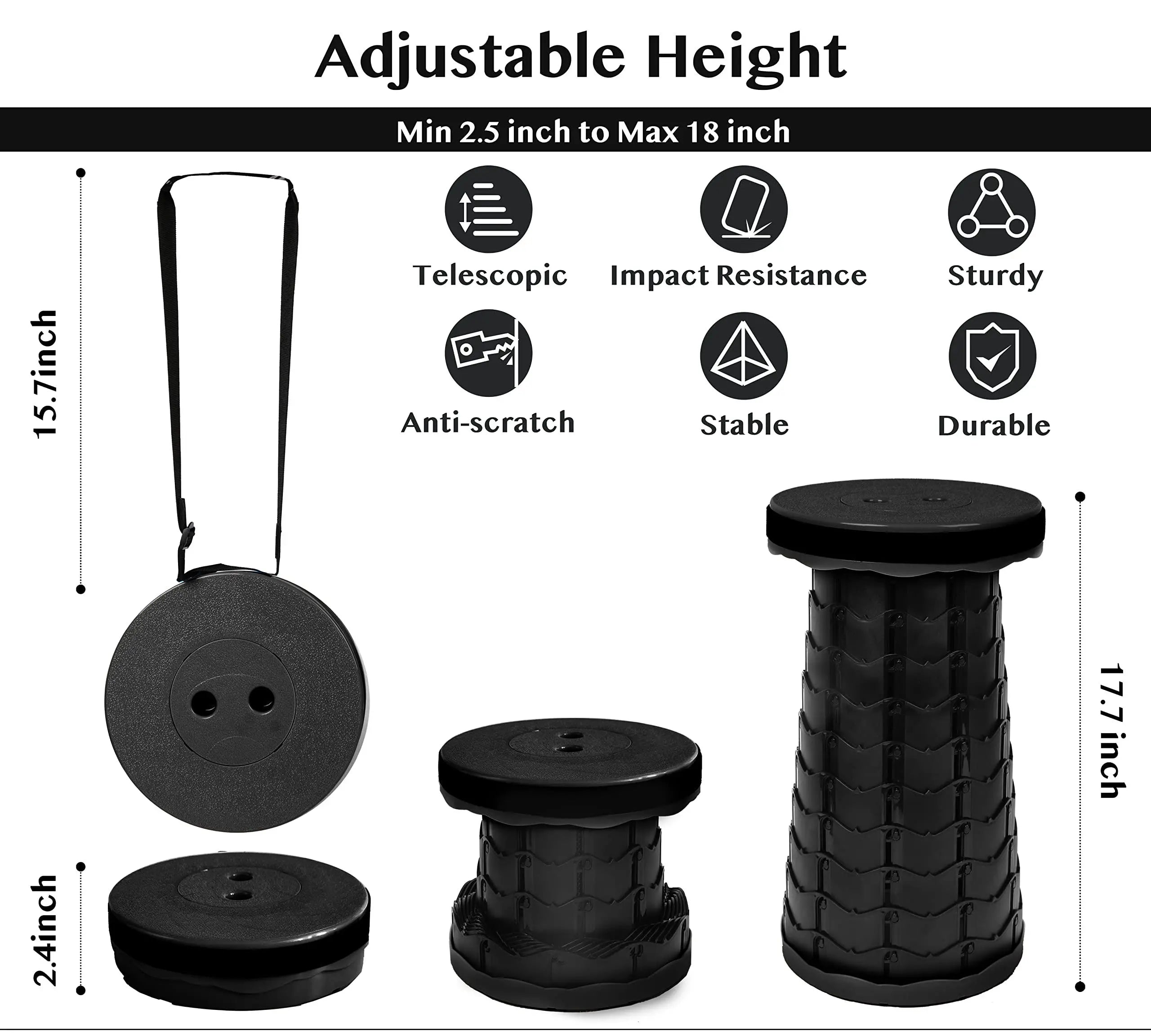 Telescopic Stool with Dual Carry Straps and 330lb Weight Capacity All Vera Mart