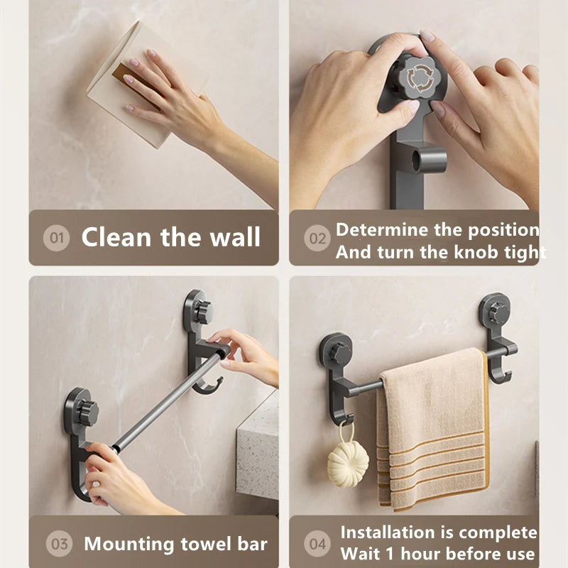Suction Cup Towel Rack, 40cm Aluminum Bar with Easy Repositioning All Vera Mart