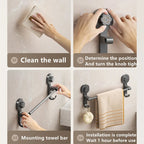 Suction Cup Towel Rack, 40cm Aluminum Bar with Easy Repositioning All Vera Mart
