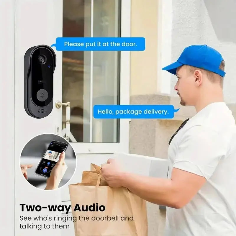 Doorbell Camera with HD Wide-Angle Lens and Two-Way Audio, Rechargeable Battery All Vera Mart