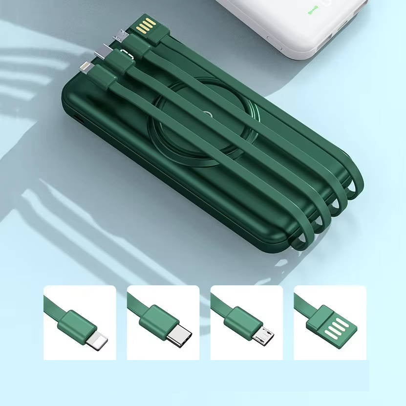 Portable Power Bank 20000mAh with Wireless Charging and Four Built-in Cables All Vera Mart