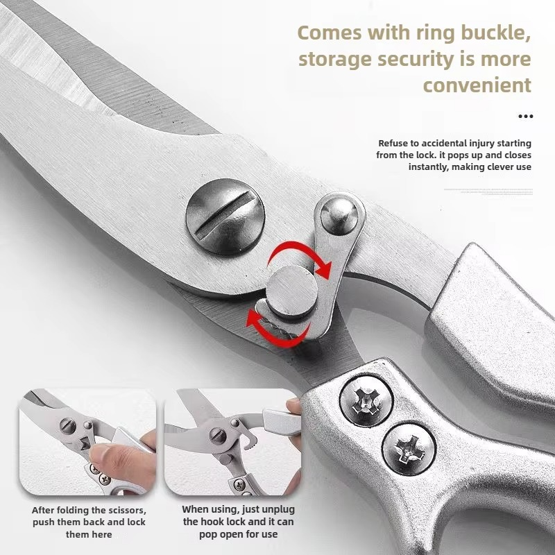 Kitchen Shears with Serrated Blades and Auto Rebound Spring for Poultry, Fish and Bones All Vera Mart