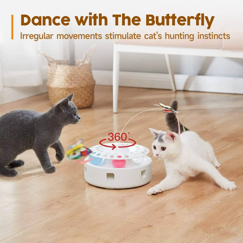 Interactive Cat Toy with Feather, Butterfly and Track Ball, USB Powered All Vera Mart