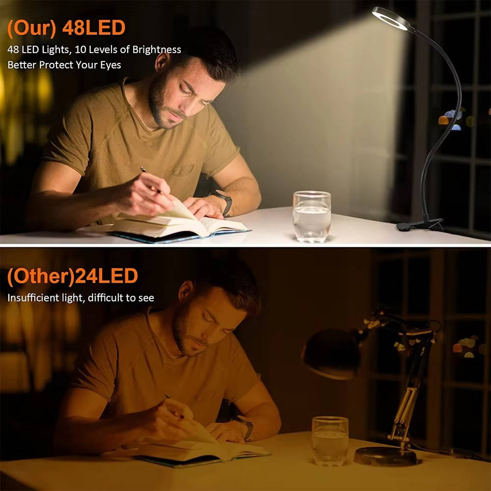 USB Clamp Desk Lamp with 360° Gooseneck and Three Color Modes, 48 LED Flicker-Free All Vera Mart