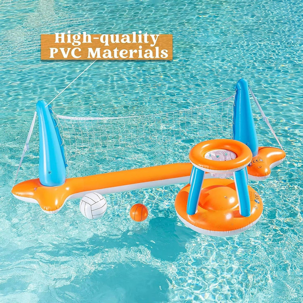 Pool Volleyball Net with Basketball Hoop and Inflatable Balls, Anchor Bags All Vera Mart