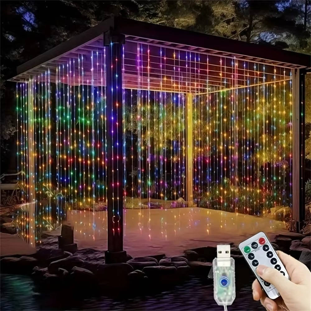 String LED Curtain Lights with Remote Control and 8 Display Modes All Vera Mart