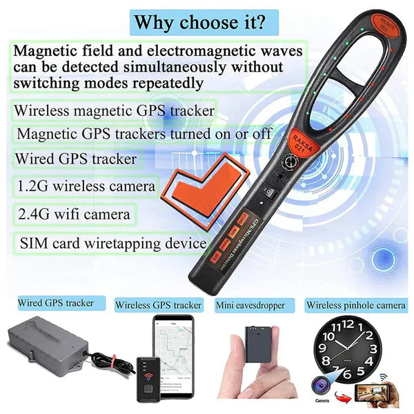 Hidden Camera and Tracker Detector with Detection Tube and LED Alerts All Vera Mart