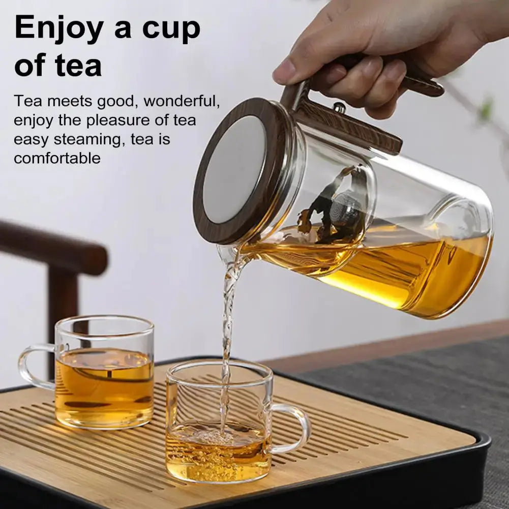 Borosilicate Glass Teapot with Removable Metal Infuser and Wooden Handle, 800ml Capacity All Vera Mart