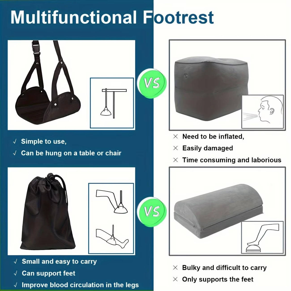 Foot Hammock with Adjustable Height and Dual Buckle System, 2-Pack All Vera Mart