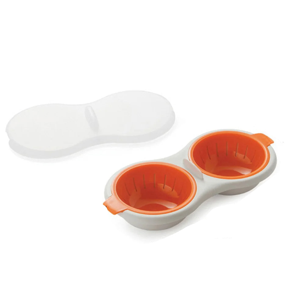 Two Egg Microwave Poacher with Nonstick Surface and Drain Basket All Vera Mart