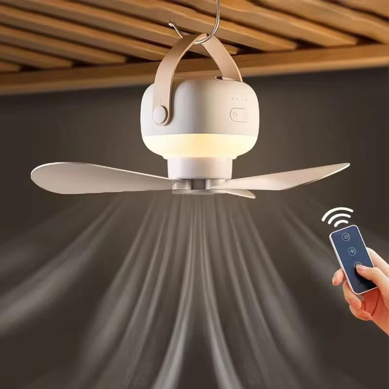 Rechargeable Hanging Fan with Remote Control and Tripod Stand, LED Light All Vera Mart