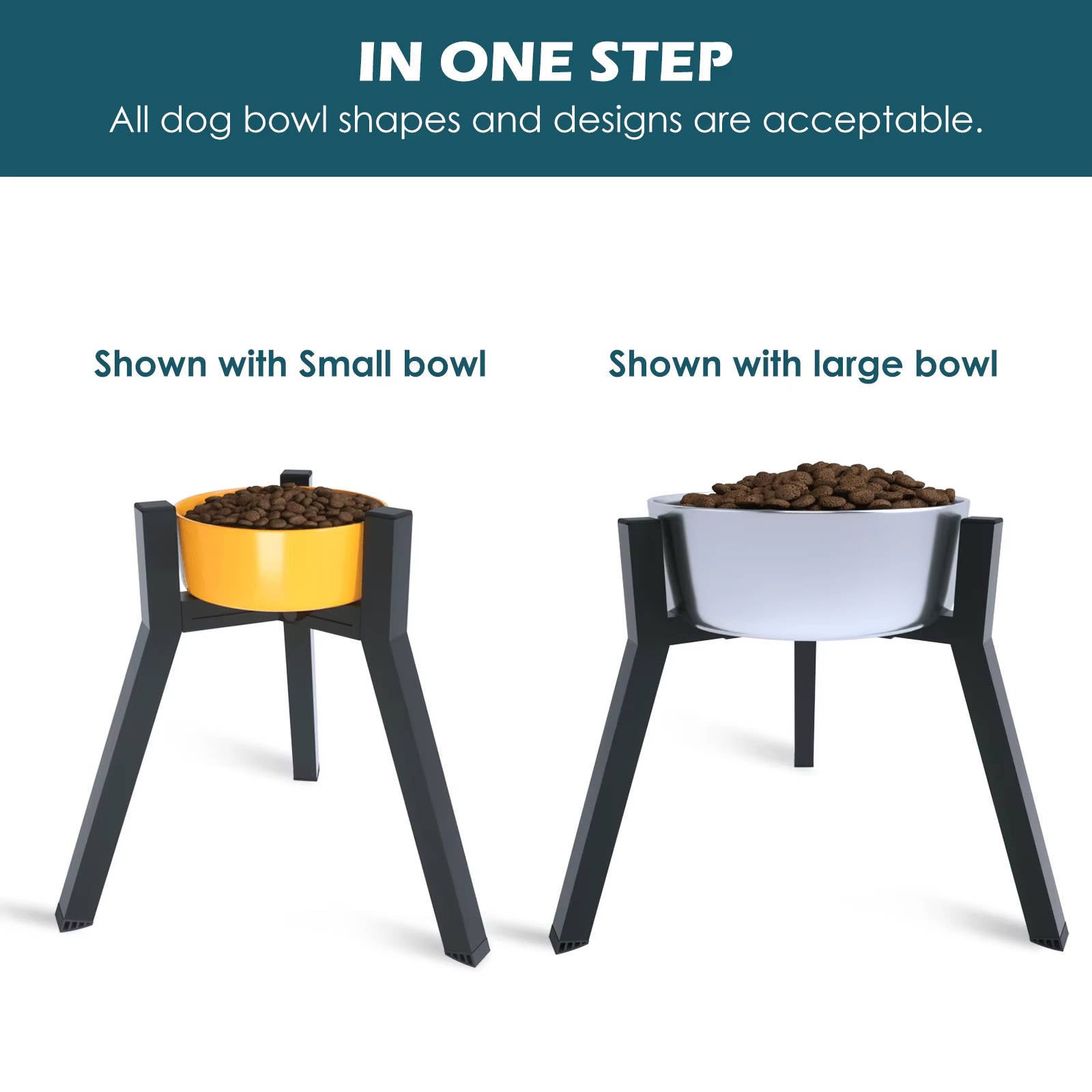 Dog Bowl Stand with Adjustable Width and Foldable Metal Frame, 13.7in Height All Vera Mart