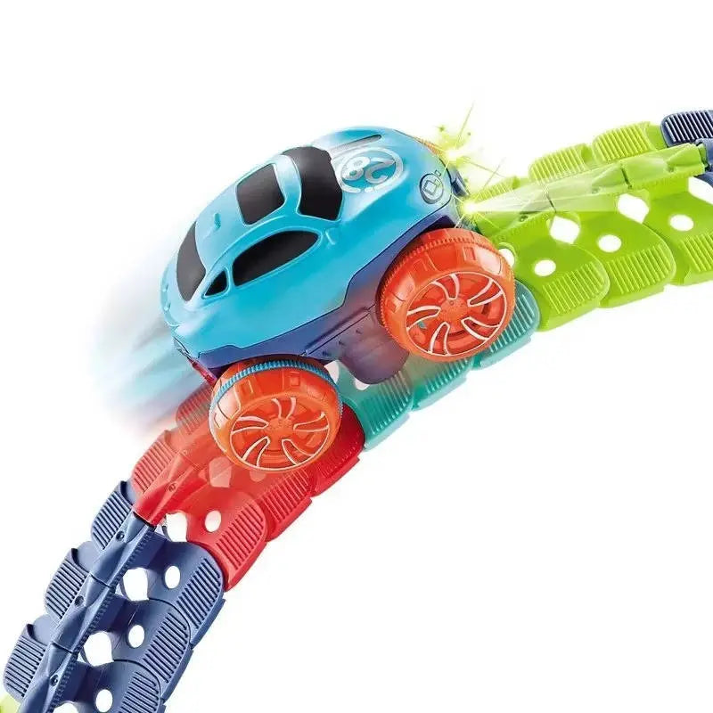 Kids Race Track with LED Glow and Flexible Bendable Sections, Rechargeable Car All Vera Mart