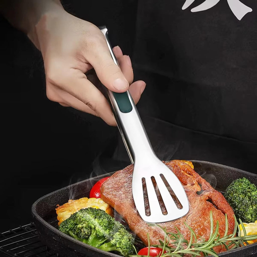 Stainless Steel Kitchen Tongs with Scalloped Grip Tips and Spring Loaded Mechanism All Vera Mart