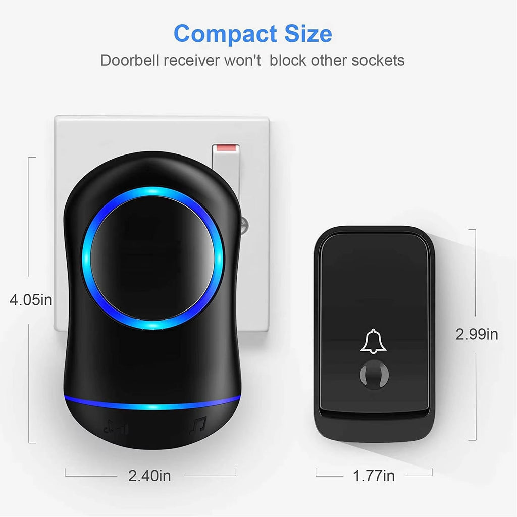 Wireless Doorbell System with 1000ft Range and 45 Chimes, Blue LED Flash All Vera Mart