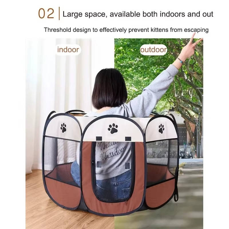 Portable Mesh Pet Tent with Eight-Sided Panels and Zippered Doors All Vera Mart