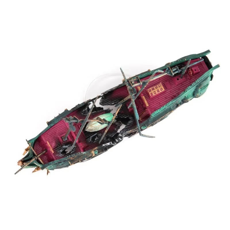 Sunken Boat Aquarium Decoration with Built-In Air Tubing and Weighted Base All Vera Mart