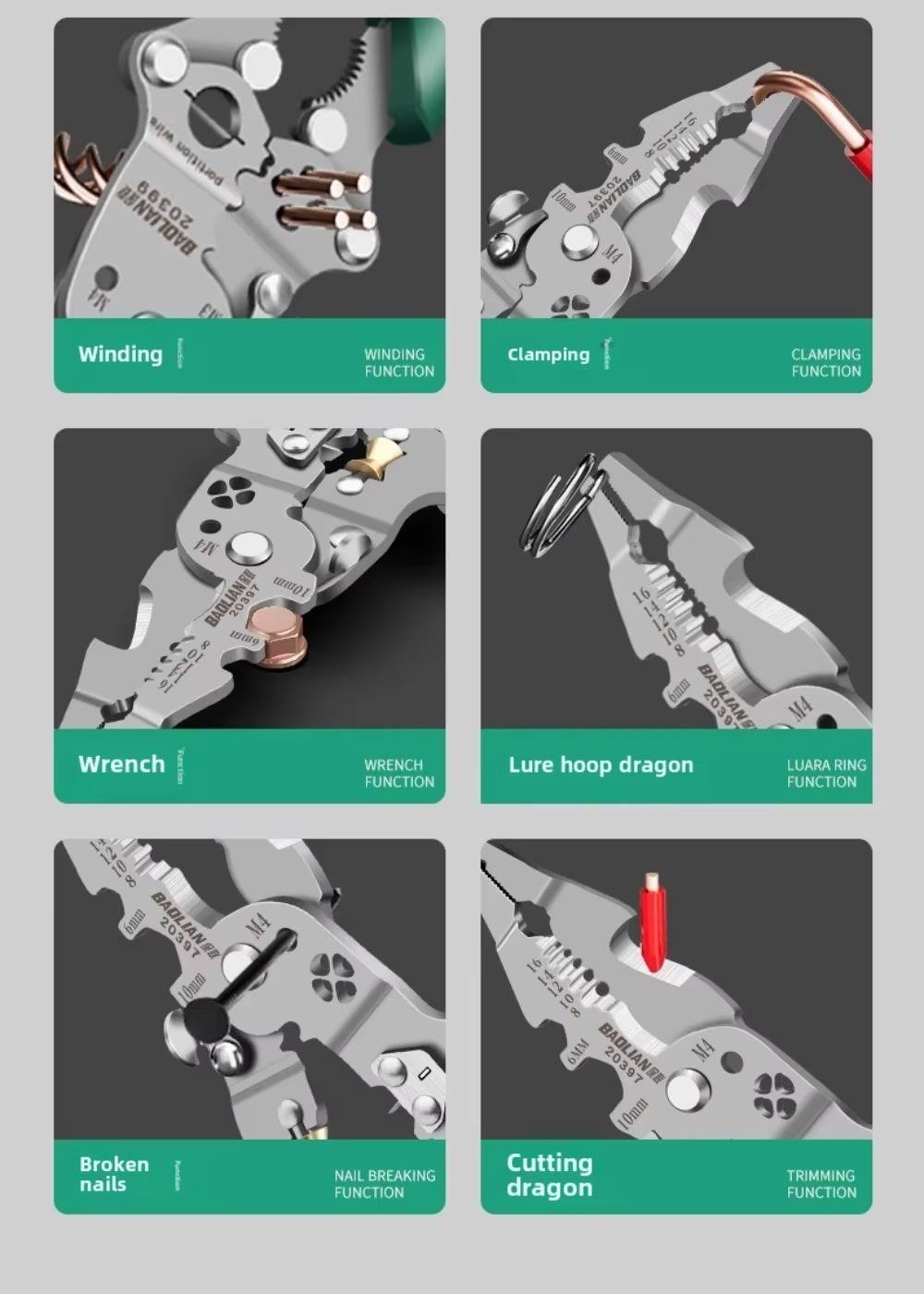 Folding Wire Stripper with 18-in-1 Multi Tool Functions and Stainless Steel Build All Vera Mart