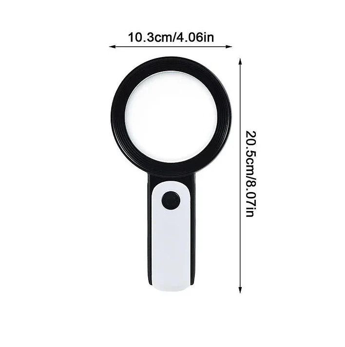 Handheld 30x Magnifier with Built In LED Lights and a Lightweight One Hand Grip