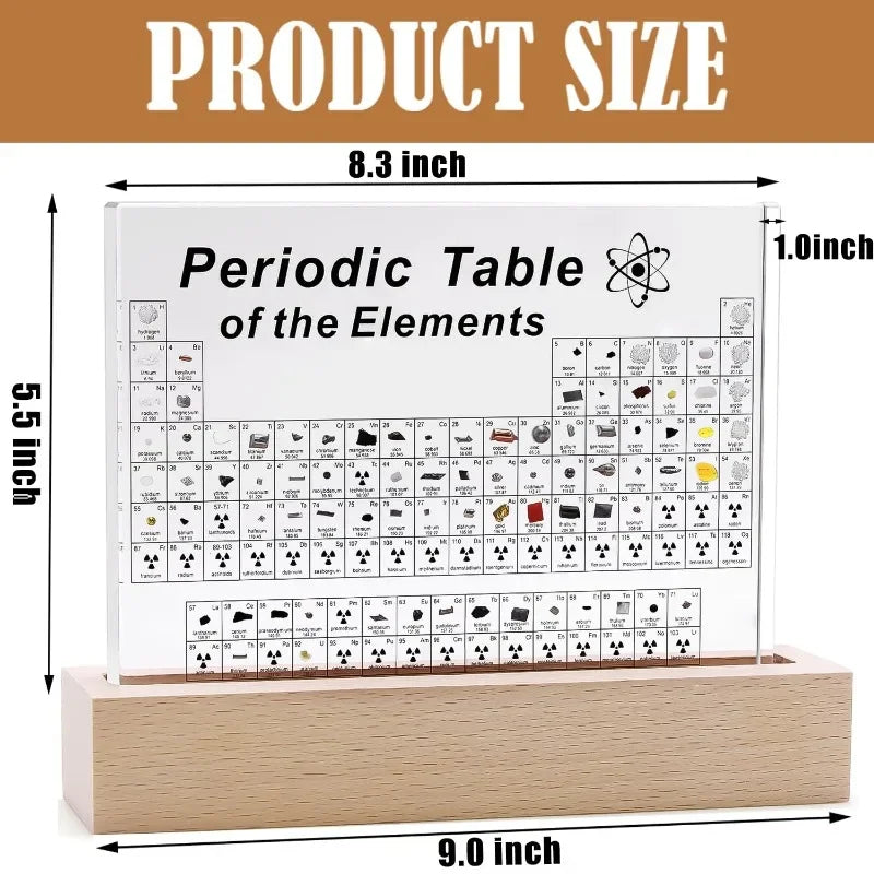 Periodic Table Display with 83 Real Elements and Illuminated Wooden Base All Vera Mart