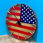 Rustic American Flag Wall Clock with Bullet Accents and Distressed Finish, 15.75in All Vera Mart