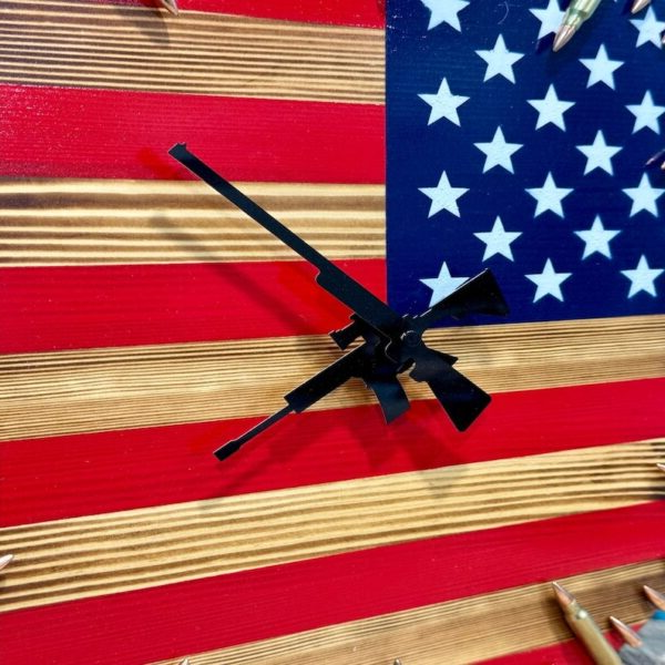 Rustic American Flag Wall Clock with Bullet Accents and Distressed Finish, 15.75in All Vera Mart