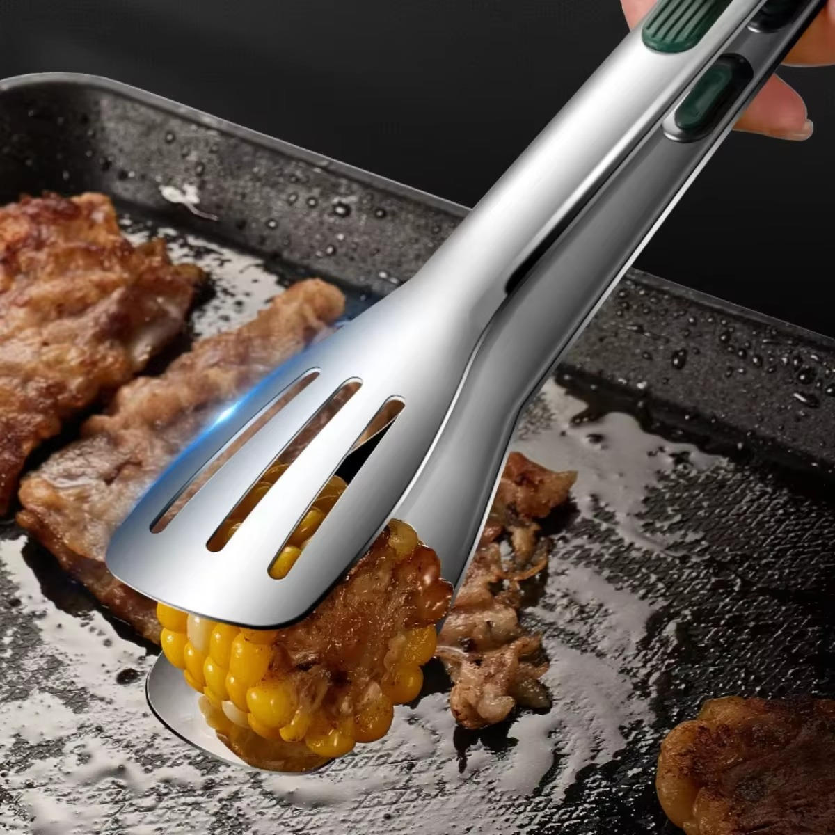 Stainless Steel Kitchen Tongs with Scalloped Grip Tips and Spring Loaded Mechanism All Vera Mart