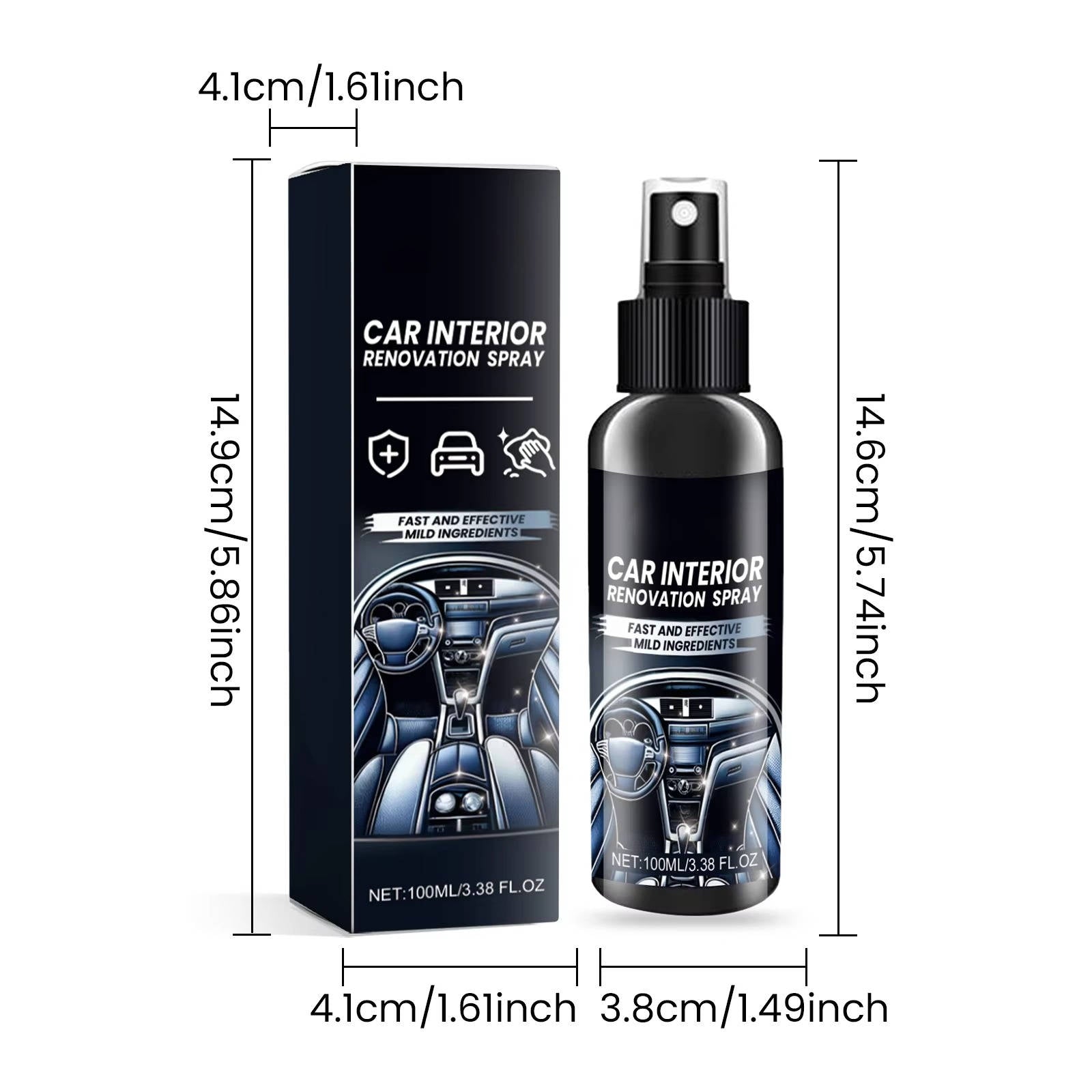 Car Interior Cleaner Spray Set with UV Protection and Multi-Surface Formula, 3 x 100ml All Vera Mart