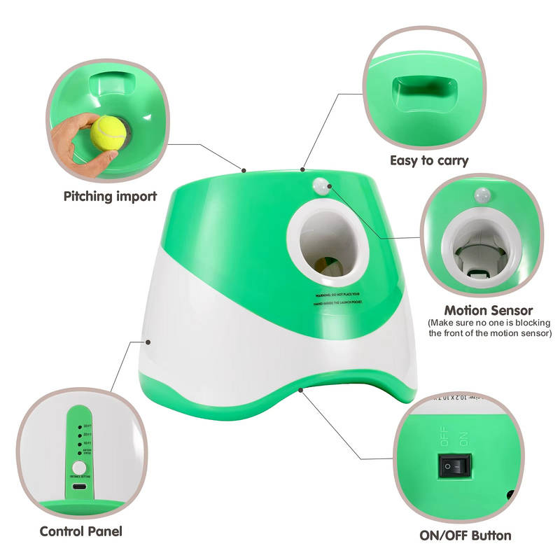 Dog Ball Launcher with Motion Detection and Adjustable Throw Distance, LED Battery Indicator All Vera Mart