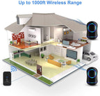 Wireless Doorbell System with 1000ft Range and 45 Chimes, Blue LED Flash All Vera Mart