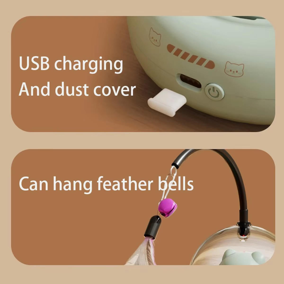 Interactive Rolling Cat Toy with Laser and Feather Bells, Obstacle Detection All Vera Mart