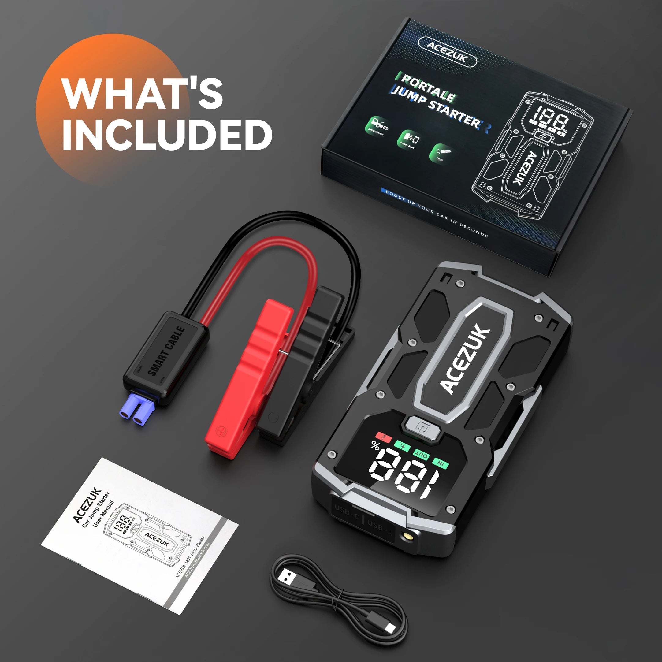 Vehicle Jump Starter with 12800mAh Power Bank and Digital Display All Vera Mart