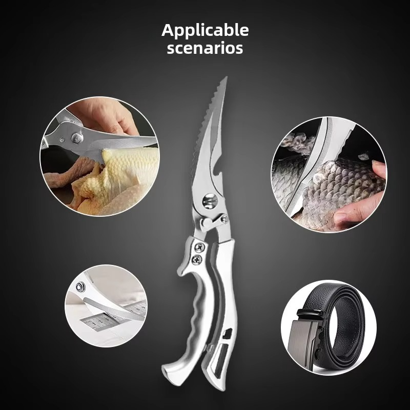 Kitchen Shears with Serrated Blades and Auto Rebound Spring for Poultry, Fish and Bones All Vera Mart