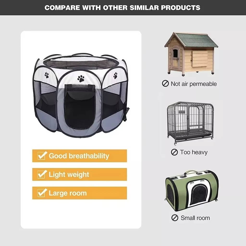 Portable Mesh Pet Tent with Eight-Sided Panels and Zippered Doors All Vera Mart