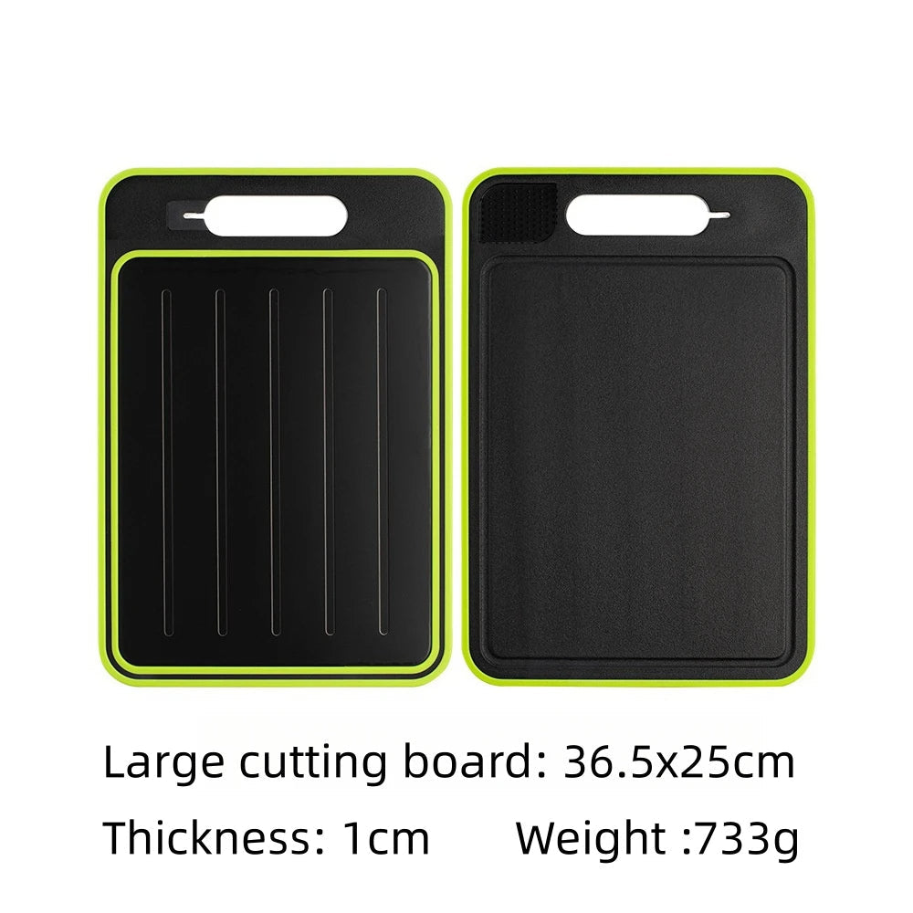Double-Sided Cutting Board with Thawing Tray, Knife Sharpener and Garlic Grinder All Vera Mart