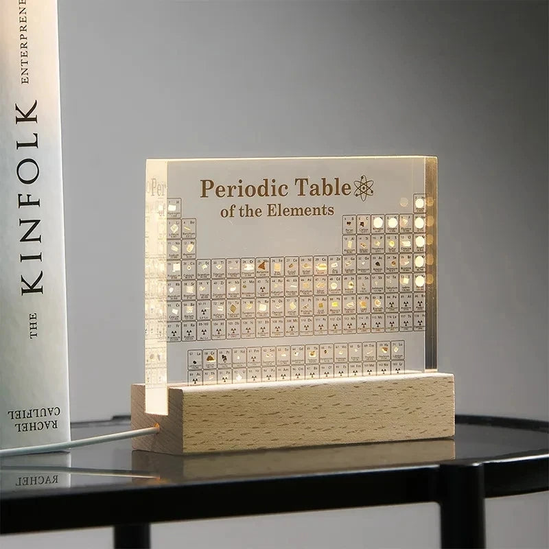 Periodic Table Display with 83 Real Elements and Illuminated Wooden Base All Vera Mart