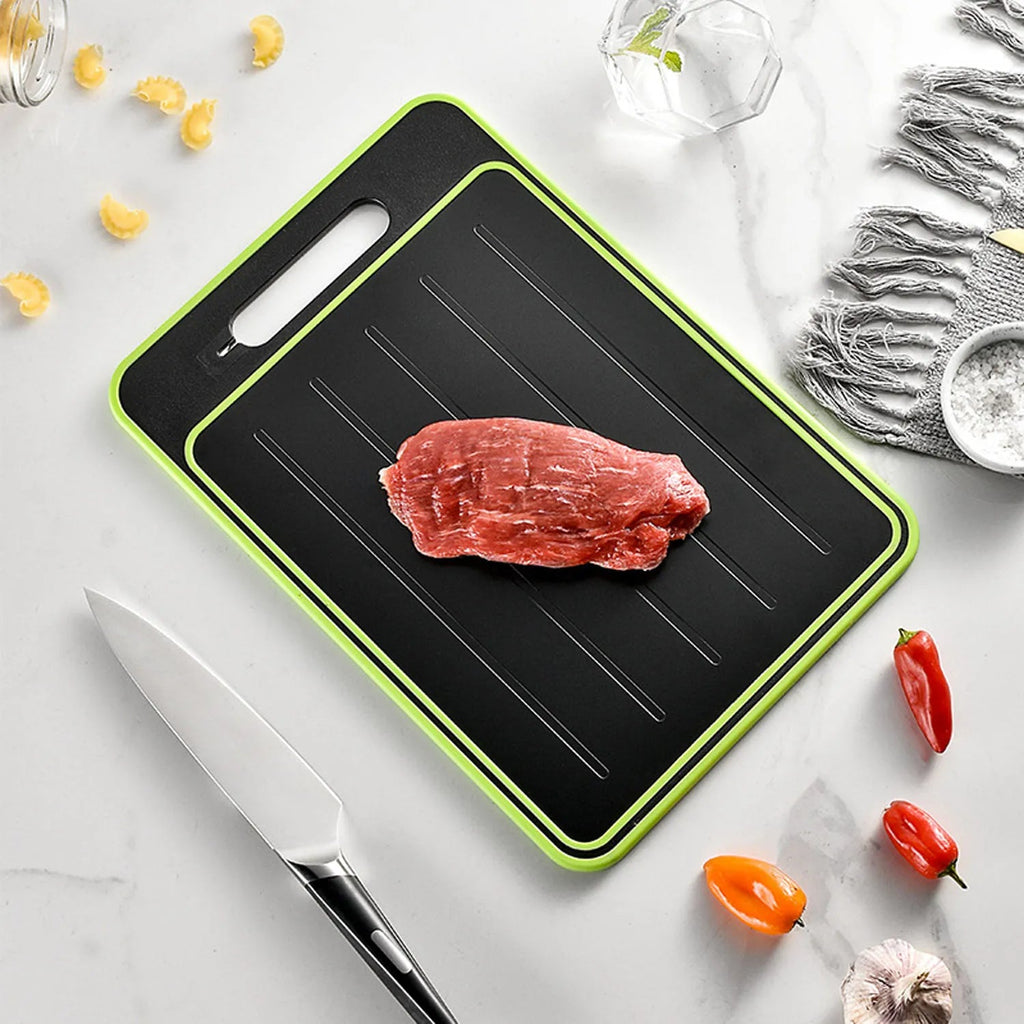 Double-Sided Cutting Board with Thawing Tray, Knife Sharpener and Garlic Grinder All Vera Mart