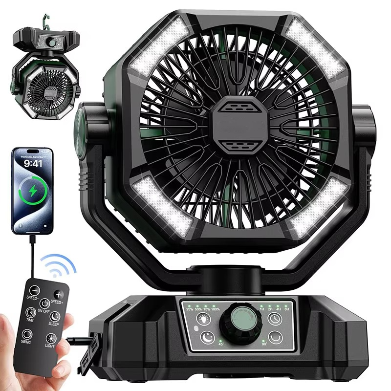 Dual Motor Camping Fan with 20000mAh Battery and LED Lights, Remote Control All Vera Mart