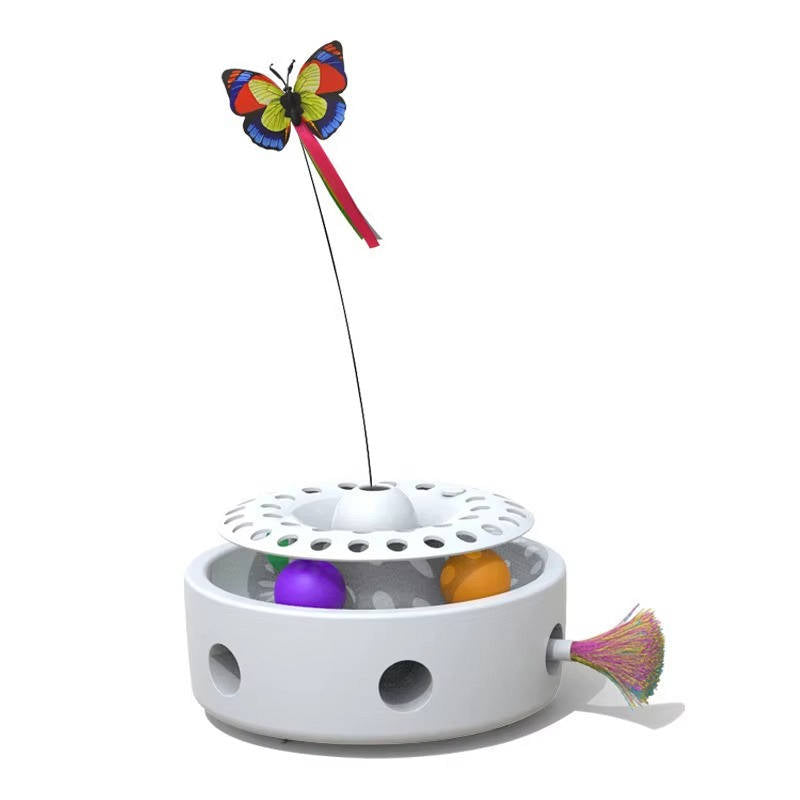 Interactive Cat Toy with Feather, Butterfly and Track Ball, USB Powered All Vera Mart