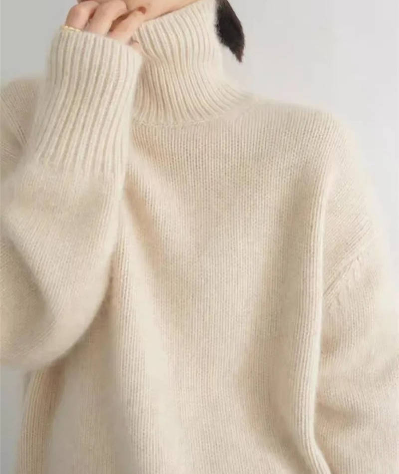 Turtleneck Sweater with Stretch Knit and Full Length Sleeves, Loose Fit All Vera Mart