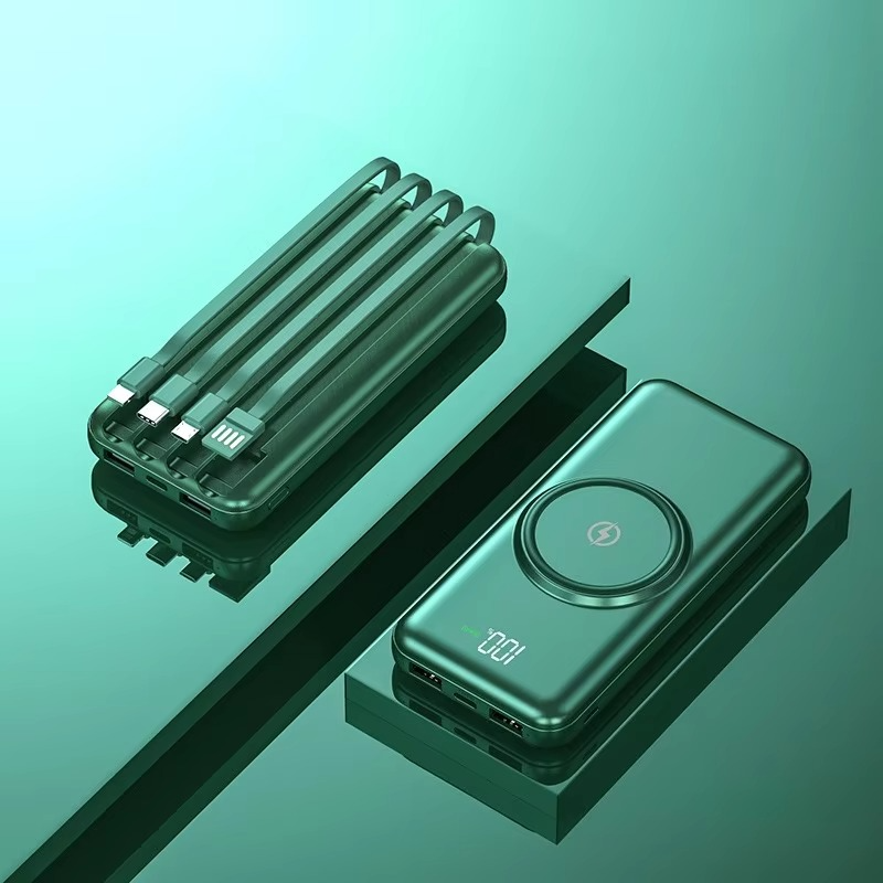 Portable Power Bank 20000mAh with Wireless Charging and Four Built-in Cables All Vera Mart