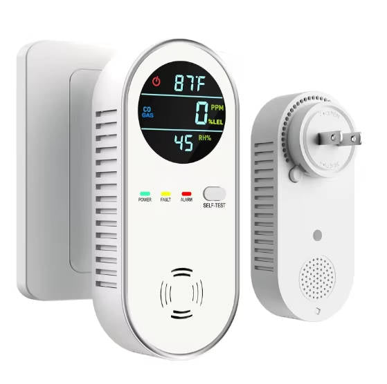 Plug In Carbon Monoxide and Natural Gas Detector with Temperature and Humidity Display All Vera Mart